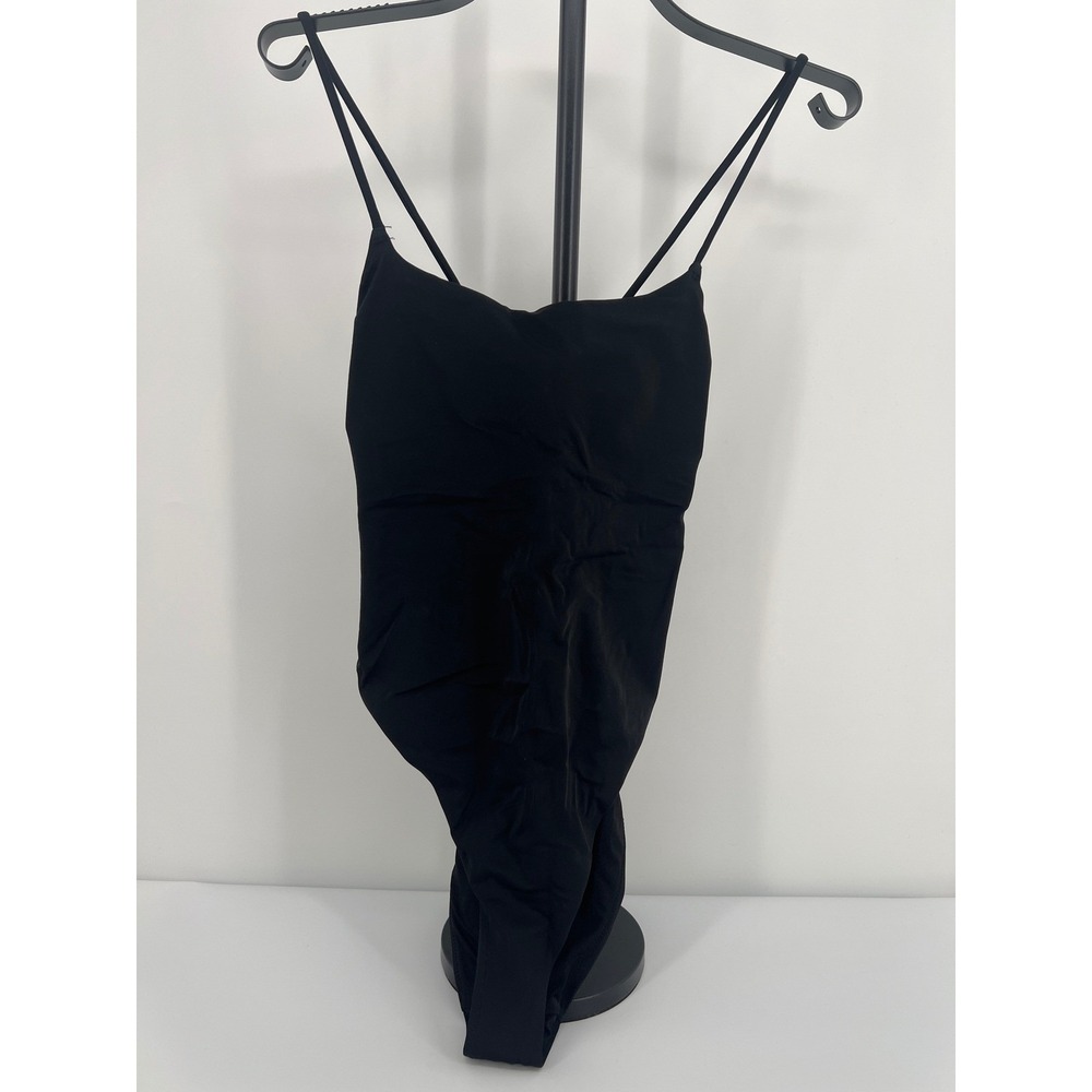 VICTORIAS SECRET Black Crisscross Neck HighCut Leg Back LaceUp Swimsuit L NWT